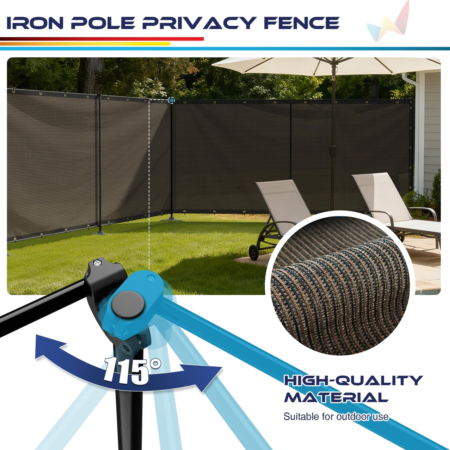 Windscreen4less Outdoor Privacy Fence Screen, 5'x24' Freestanding Privacy Fencing Set with Iron Poles and Ground Spikes, UV Resistant Mesh Cover Garden Pet Fencing for Backyard Patio Pool, Brown