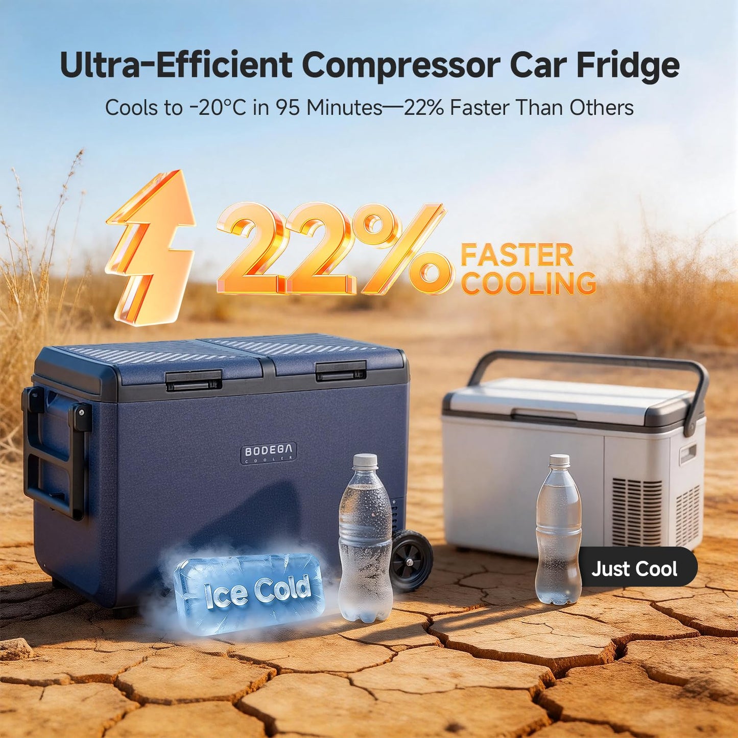 BODEGACOOLER 100QT Portable Car Refrigerator Freezer with Wheels, 12V Fridge Freezer, Electric Cooler for Car, -20℃ Car Freezer, 12 Volt Refrigerator Portable for Camping, RV, Travel, IPX4, Quiet
