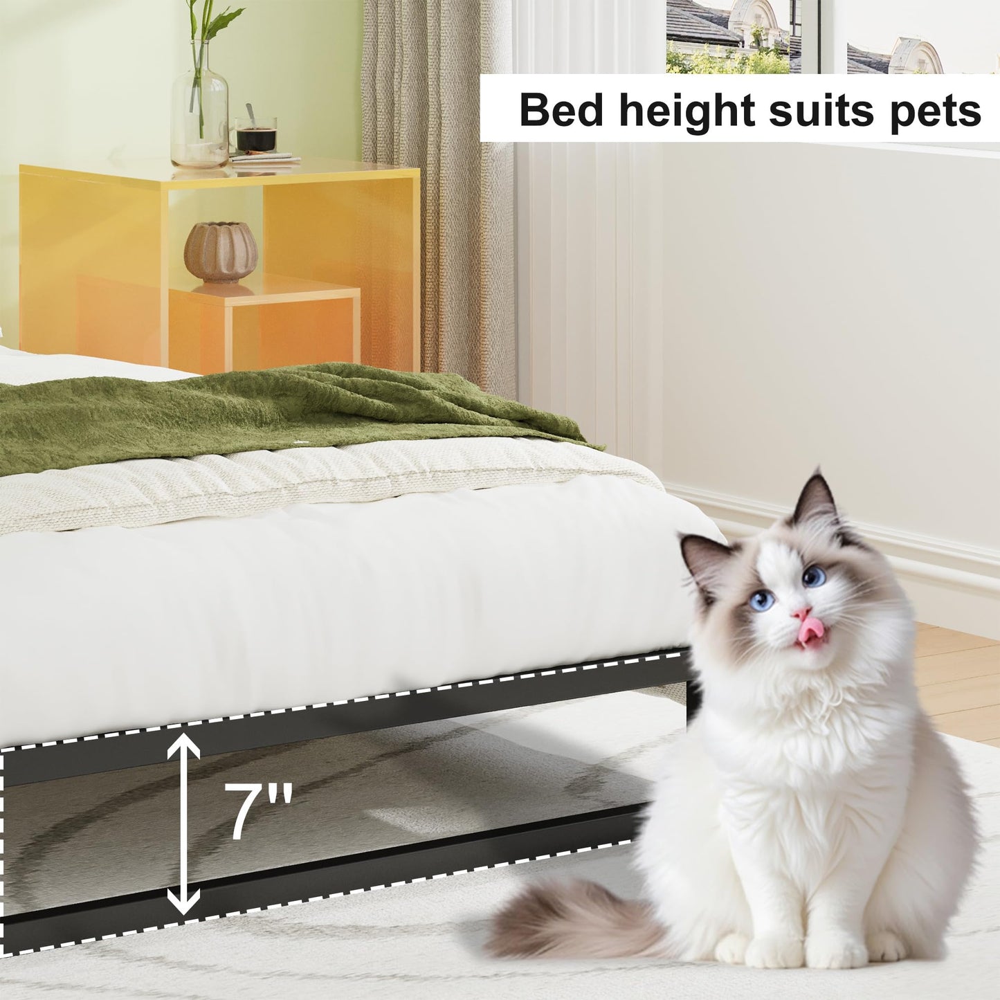 EMODA 7 Inch California King Bed Frames Heavy Duty Metal Cal King Platform with Steel Slats Support, No Box Spring Needed, Noise Free, Black