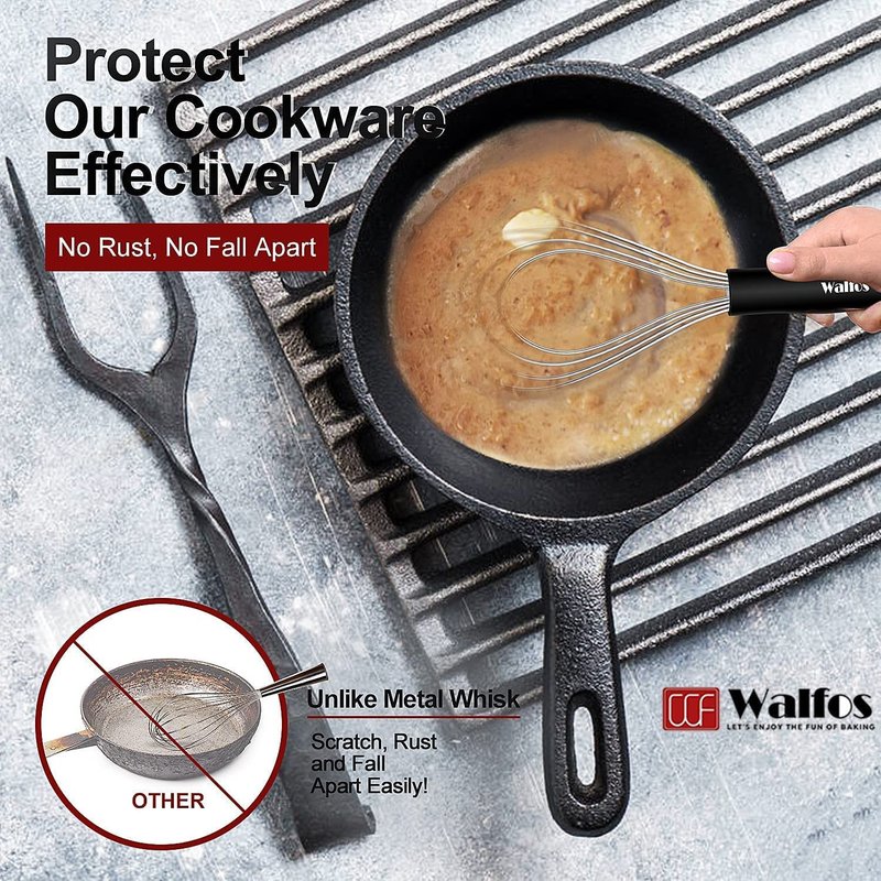 Walfos Whisk,Whisks for cooking set, 304 Stainless steel Whisks,Heat Resistant 600°F.Perfect for Blending Beating Stirring - 11inFlat Whisk and 7+9+11in Balloon Whisk