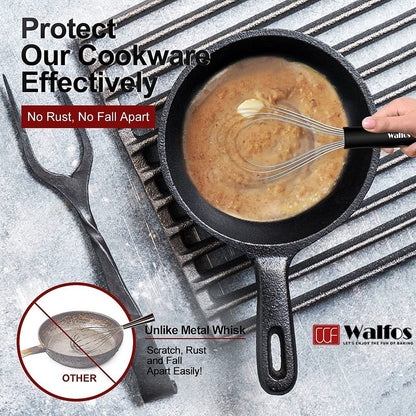 Walfos Whisk,Whisks for cooking set, 304 Stainless steel Whisks,Heat Resistant 600°F.Perfect for Blending Beating Stirring - 11inFlat Whisk and 7+9+11in Balloon Whisk
