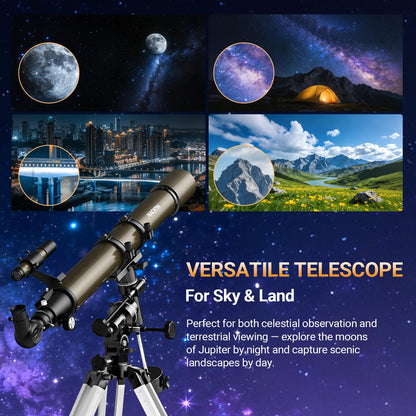 NACATIN Telescope, 90mm EQ Refractor Telescope for Adults & Professionals, High Powered Portable Telescope with Phone Adapter for Astrophotography, Easy Setup Travel Telescope to See Moon,Planet