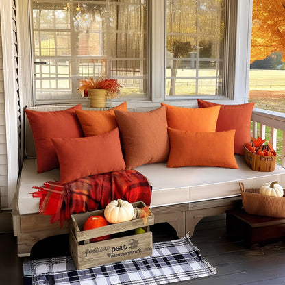 MIULEE Decorative Outdoor Throw Pillow Covers - Waterproof Faux Linen Cushion Cases | 20x20 Inch Bright Orange (Pack of 2)