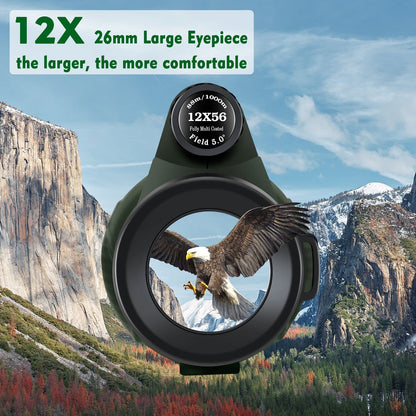 Monocular Telescope 12X56, Large View HD Monocular for Adults with Smartphone Holder Tripod Hand Strap, Compact Monocular Scope with Clear Low Light Vision, Monocular for Bird Watching Hunting Camping