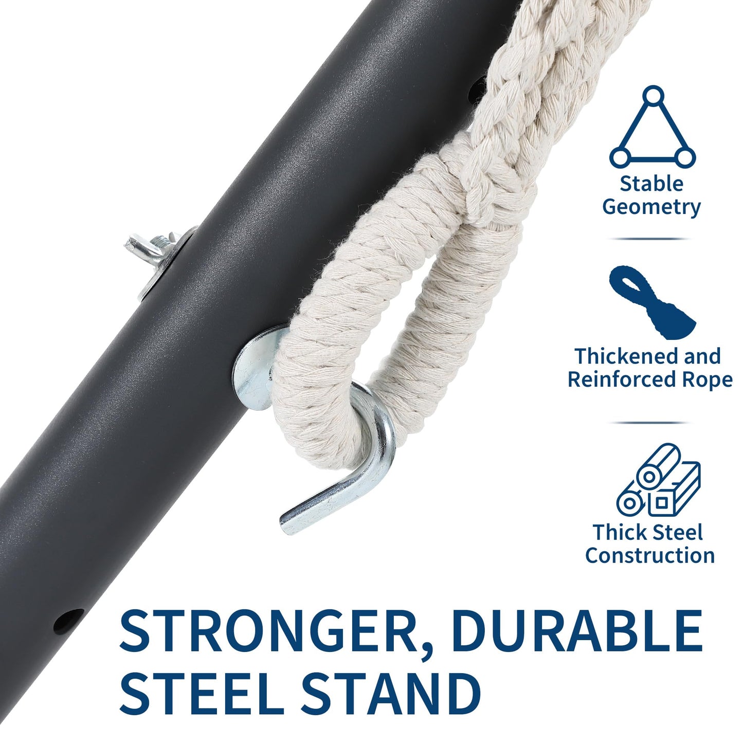 Hammock with Stand for Outside, Upgraded Carrying Case，Easy Assembly, Portable Space Saving Heavy-Duty Steel Frame，Perfect for Outdoor & Indoor, Blue Stripe