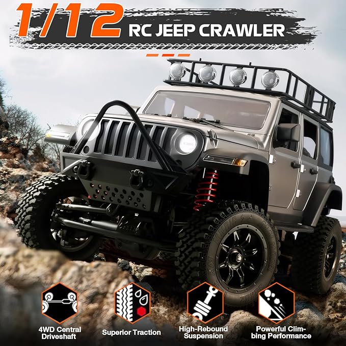 ARRIS MN-128 RC Rock Crawler 1:12 Scale RC 4WD RC Climbing Car All-Wheel Drive Off-Road RC Jeep Crawlers RTF 2.4Ghz RC Rock Crawler 4x4 All Terrain Car for Adults