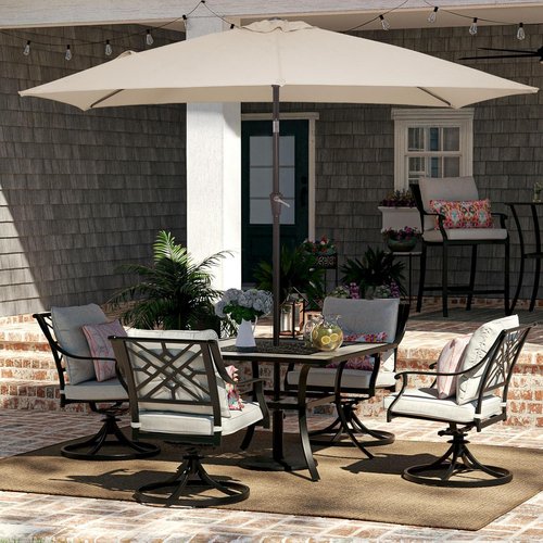 JEAREY Rectangular Patio Umbrella - 6.5x10 ft with Push Button Tilt & Crank | UV Protection, Beige