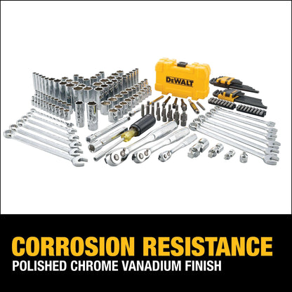 DEWALT Mechanic Tool Set with Case, Socket Set Metric and Standard Full, 1/4" & 3/8" Drive, Hex Keys and Specialty Tools, 168-Piece (DWMT73803)
