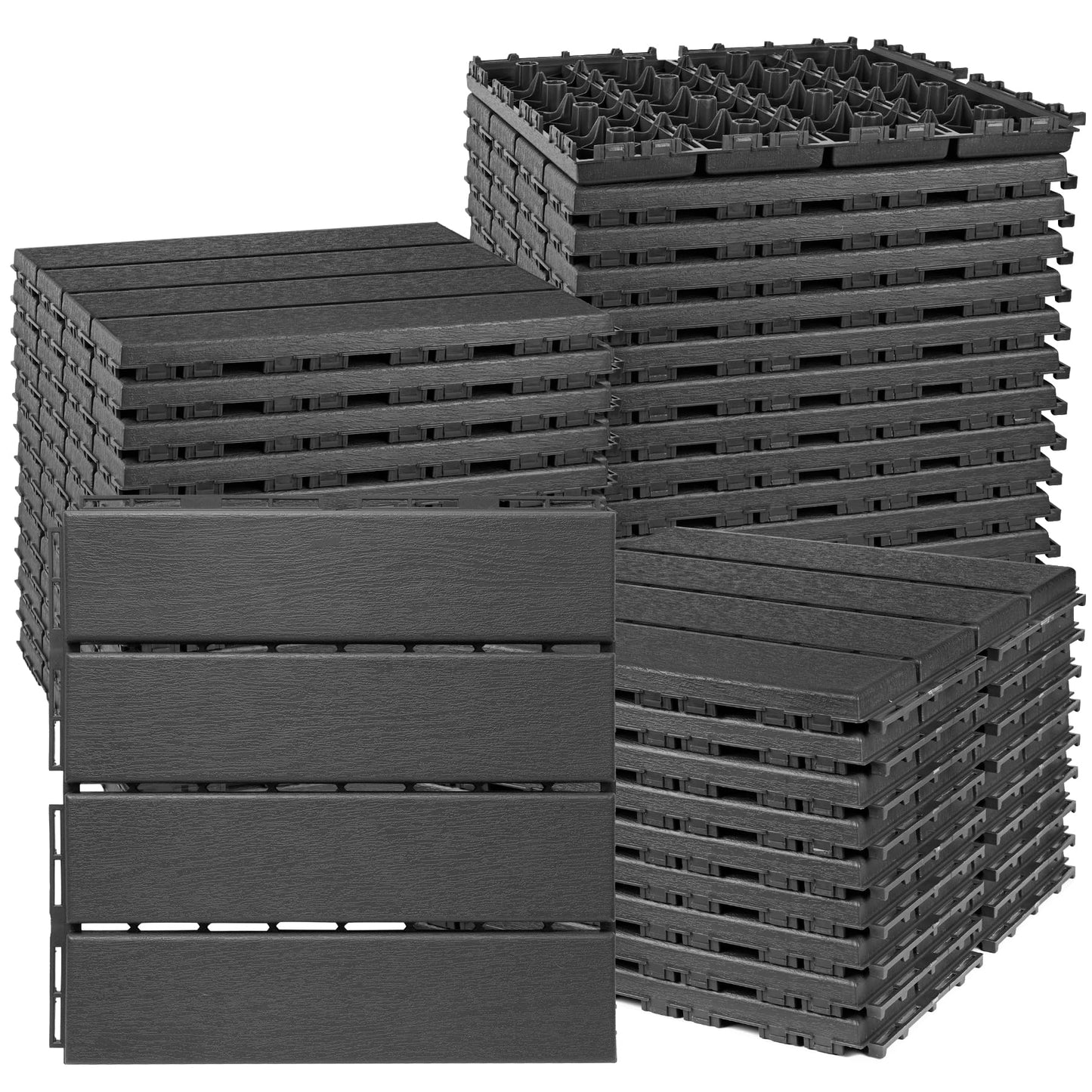 ToLanbbt Plastic Interlocking Deck Tiles 36 Pack 12"x12" Waterproof Indoor Outdoor Composite Patio Flooring Decking Tiles All Weather Use for Patio Porch Balcony Backyard Poolside, Dark Grey