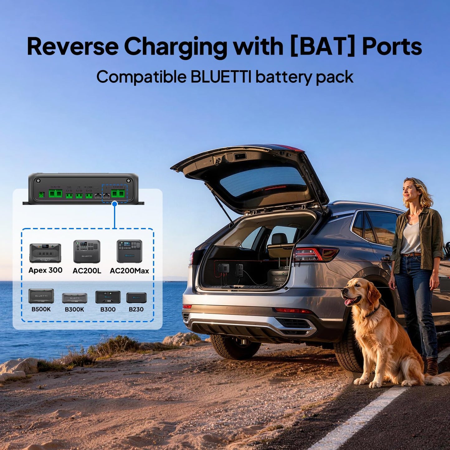 BLUETTI Charger 2, 1200W Alternator & DC-DC Charger, Dual Input (Car + Solar), 13× Faster Car Charging for Portable Power Stations, Emergency Jumpstarter for Road Trips & RVs
