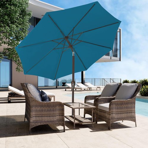 JEAREY 9FT Outdoor Patio Umbrella - Push Button Tilt & Crank | UV Protection, Waterproof, Lake Blue