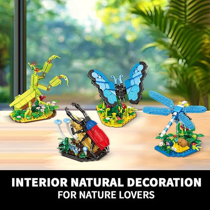 Ideas Insect Collection Toys Bug Building Set with Life-Size Blue Morpho Butterfly Hercules Beetle Dragonfly and Chinese Mantis Display Models Nature Décor Gifts for Adults Boys Girls
