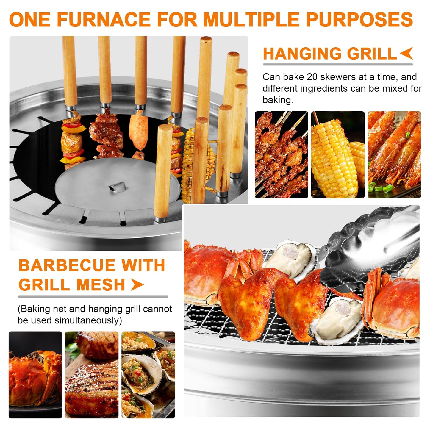 Smokeless Charcoal Hanging Kebob Grill, Stainless Steel With 20 Skewers, Portable Smokeless BBQ Charcoal Grill for Travel Camping Picnic Patio Backyard