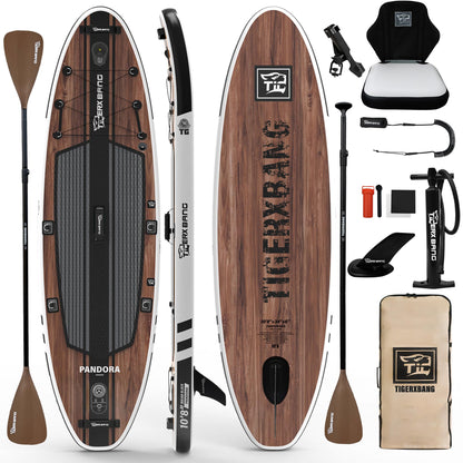 TIGERXBANG Inflatable Paddle Board 10'8", Extra Wide, Upgraded Seat, Accessory Mount & Fishing Rod Holder, Premium Accessories for Leisure Paddling & Fishing