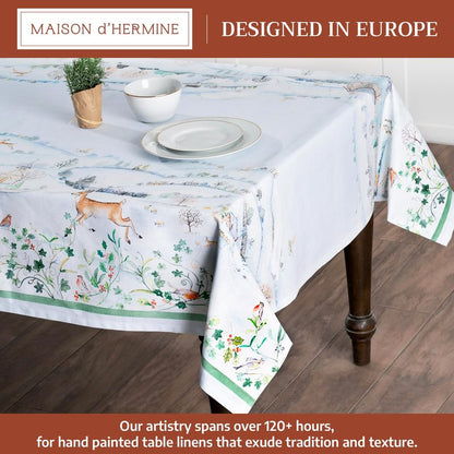Maison d' Hermine Table Cloth Rectangle Table 100% Cotton 70 x 90 Inches Fall Tablecloth Reusable Everyday Use for Thanksgiving Christmas Decorations Dining Farmhouse Party (Snowy World)