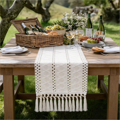 Socomi Boho Table Runner Summer Farmhouse Rustic Dining Kitchen Centerpiece Decor Small Macrame Woven Cotton Linen Coffee Table Runner for Dresser Scarf Home Decor