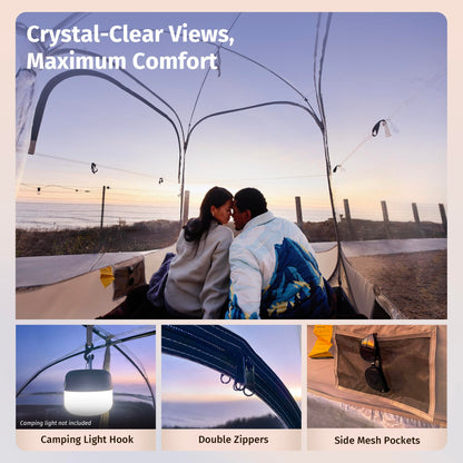 EAST OAK TPU Clear Sport Tent - 72L*72W*86.6H Outdoor Tall Pop Up Bubble Tent with Sun Protect Sunshade & Waterproof Mat for 4-5 People, Ventilated Stable Weatherproof Pods for Sport Events, Fishing