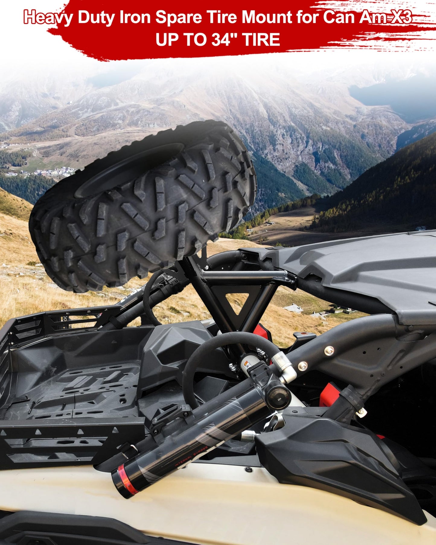 POKIAUTO Spare Tire Carrier Holder for 2017+ Can Am X3 Accessories, One-Piece Heavy Duty Metal Spare Tire Mount Storage Rack for Can-Am Maverick X3 XDS XRS MAX Turbo RR 2017-2026, Fits up to 34" Tire