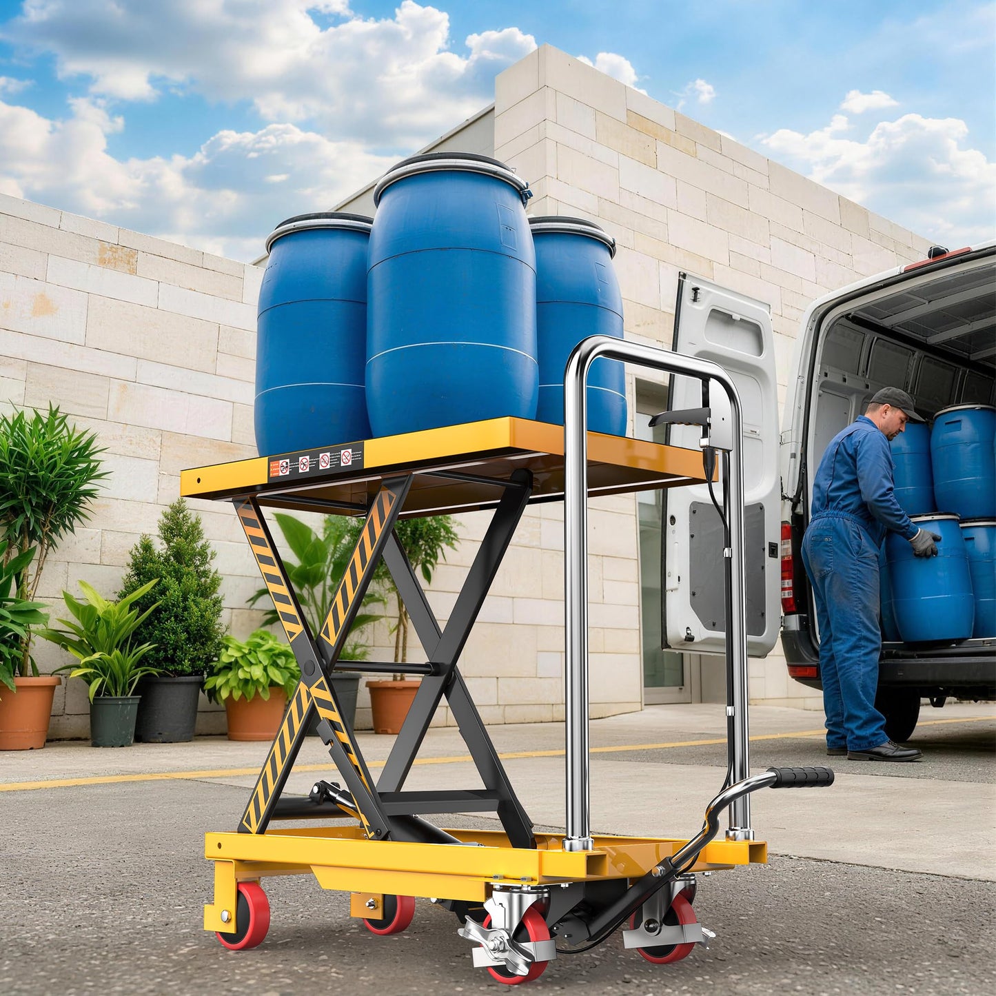 Tera Foldable Hydraulic Lift Table Cart: 330lbs Capacity 28.5" Lifting Height Single Scissor Lift with Non-Slip Pad Anti-Collision Wheels Thickened Scissors for Material Handling and Transportation