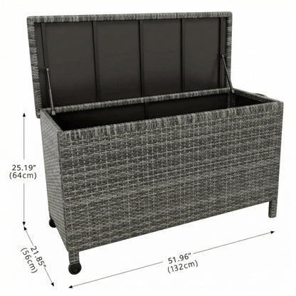 IDEALHOUSE 125 Gallon Outdoor Storage Deck Box with Wheels, Waterproof PE Rattan Garden Storage Chest for Patio, Balcony, Poolside, and Backyard, Portable Storage Container with Handles, Gary
