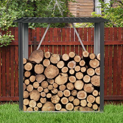KEIKI 3x5 FT Outdoor Metal Firewood Rack with Sloped Roof, Open Air Woodshed Storage Shelter for Firewood, Pellets and Lumber