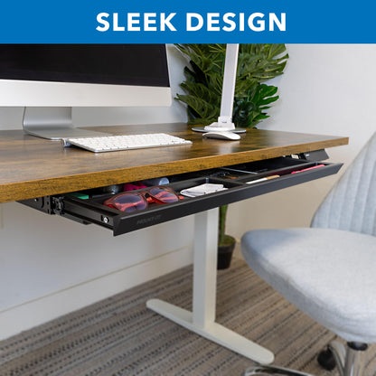 Mount-It! Under Desk Drawer with 4 Compartments, Deep Low-Profile Slide-Out Storage Organizer, 25.8″ x 12.5″ x 1.6″, Smooth Glide Pull-Out Tray for Traditional & Single Motor Standing Desks, Black