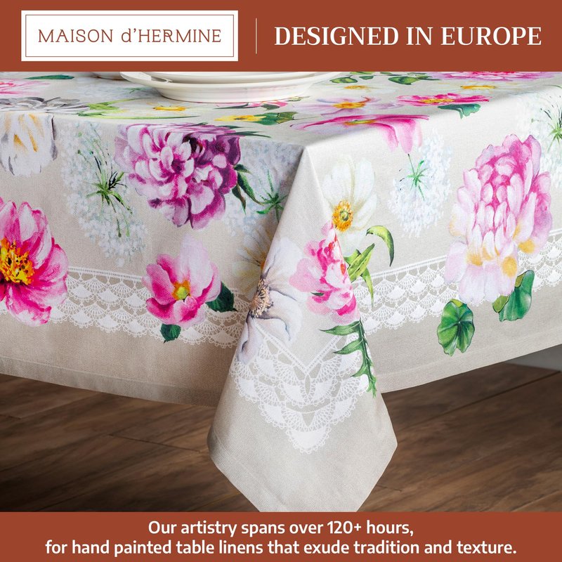 Maison d' Hermine Table Cloth Rectangle Table 100% Cotton 60 x 108 Inches Tablecloth Reusable Decorative for Dining Kitchen Room Farmhouse Home Gifts for Mothers Day Spring Summer - Pivoine