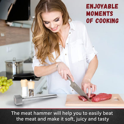 Meat Tenderizer 1 pcs Aluminium Mallet Dual-Sided - Tenderizer Tool Kitchen Pounder - Home Hammer for Tenderizing Ice Steak Stainless Veal & Chicken Safe Beater 1309479