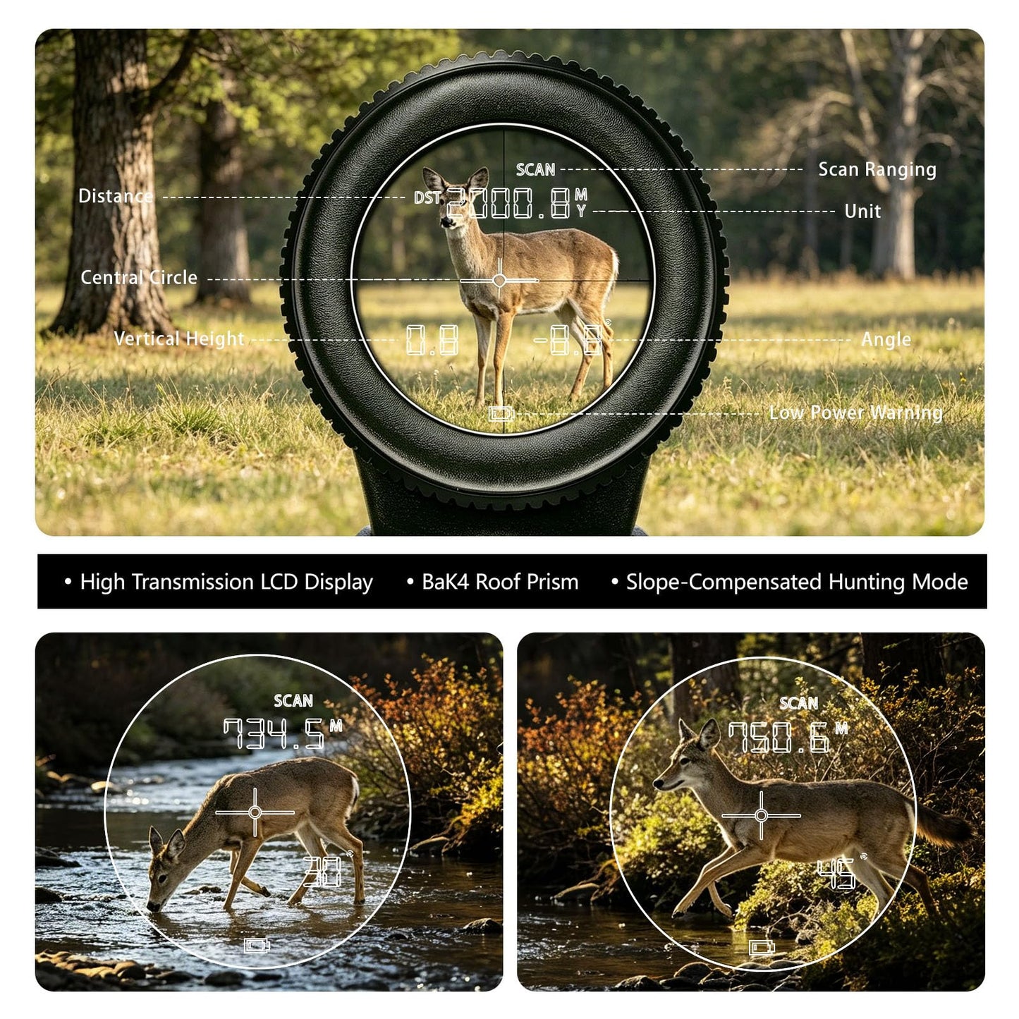 DINGSHIWEI Rangefinder Binoculars for Hunting, 1968 Yards Laser Rangefinder, 10x42 HD Optics, Fast 0.15s IP65 Waterproof ±0.5m for Golf, Bird Watching, Outdoor, Khaki