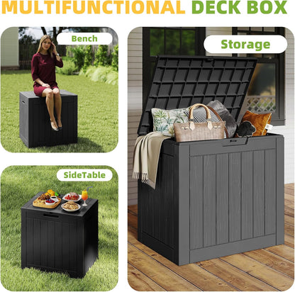Resin Deck Box 35 Gallon - Waterproof & UV-Resistant Outdoor Storage for Cushions, Tools | Black