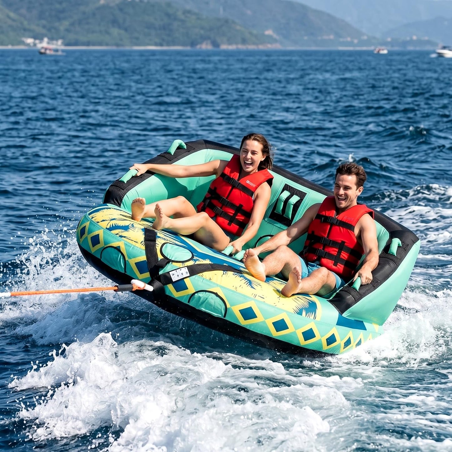SMOOL Towable Tube for Boating, 1-4 Rider Inflatable Boat Tube with Heavy Duty 840D Nylon Cover, 0.7mm+ High-Elasticity PVC Bladder and Nylon Tow Rope Included