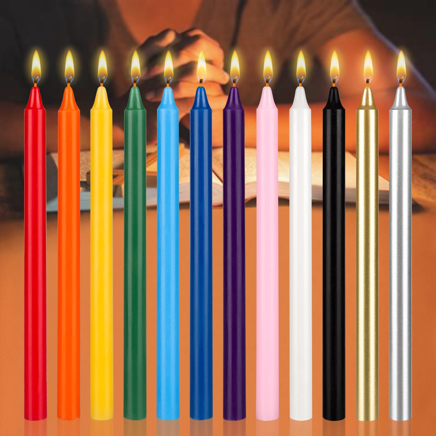 Mega Candles 12 pcs Unscented Supreme Assorted Colors Straight Taper Chime Candles, Handcrafted Wax Candle 12 Inch x 7/8 Inch, Chimes, Rituals, Spells, Witchcraft, Wiccan, Meditation, Metaphysical