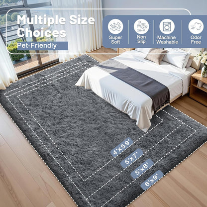 OLANLY Area Rugs - Soft Fluffy Shaggy Indoor Carpet for Living Room & Bedroom | 4x5.9 ft Grey