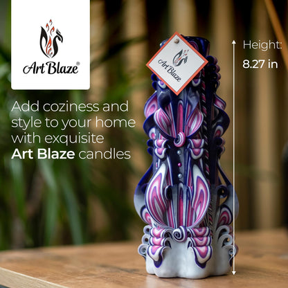Carved Candles - Handmade Long Burning Decorative Luxury Candles - Unscented - for Home Decor, Birthdays, Anniversaries, Romantic Occasions, Gifts for Women, Christmas Gift for Mom - Big Purple