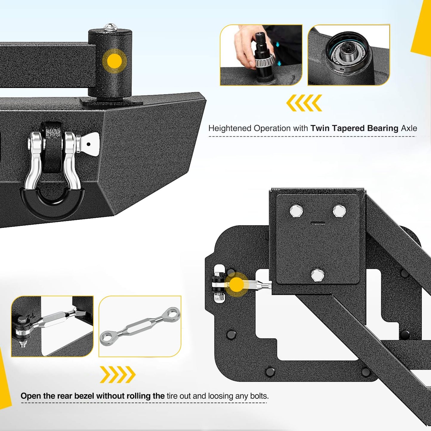 Nilight Rear Bumper with Spare Tire Carrier Compatible for 2007-2018 Wrangler JK & Unlimited (2/4 Doors) Hitch Receiver w 2 LED Lights D-rings