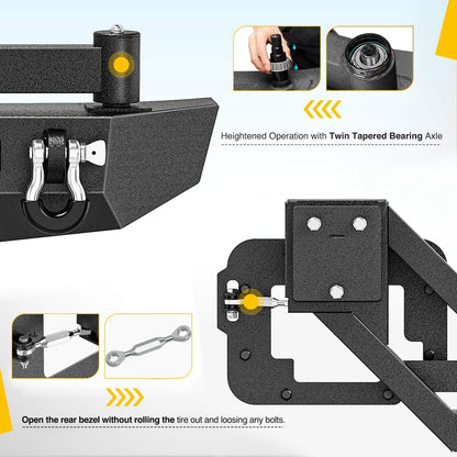 Nilight Rear Bumper with Spare Tire Carrier Compatible for 2007-2018 Wrangler JK & Unlimited (2/4 Doors) Hitch Receiver w 2 LED Lights D-rings