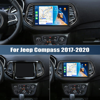 4 Core 2+64G Android 15 Car Stereo for Jeep Compass 2017-2020 with Wireless CarPlay&Android Auto,10.1" Touchscreen GPS Radio with 5G WiFi,Bluetooth,FM RDS,EQ,SWC and Backup Camera