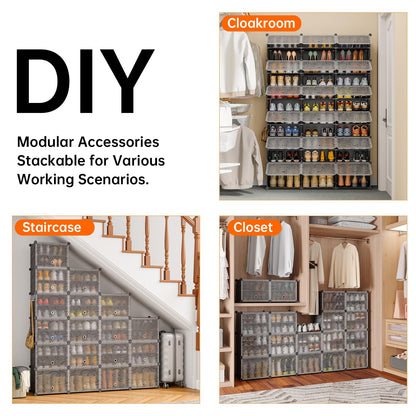 MAGINELS 72-Pairs Shoe Storage Organizer Cabinet,Portable Shoe Rack Organizer with Door,Large DIY Plastic Detachable Shoes Shelves for Entryway,Bedroom,Black