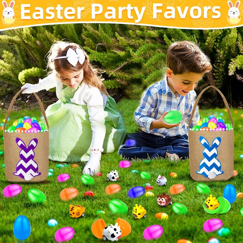 12 Pack Filled Easter Eggs with Toys Inside, Animals Bunny Pull Back Cars Easter Eggs Filled for Kids Boys Girls Easter Egg Hunt Party Favors Easter Basket Stuffers Essential Filler Classroom Prize