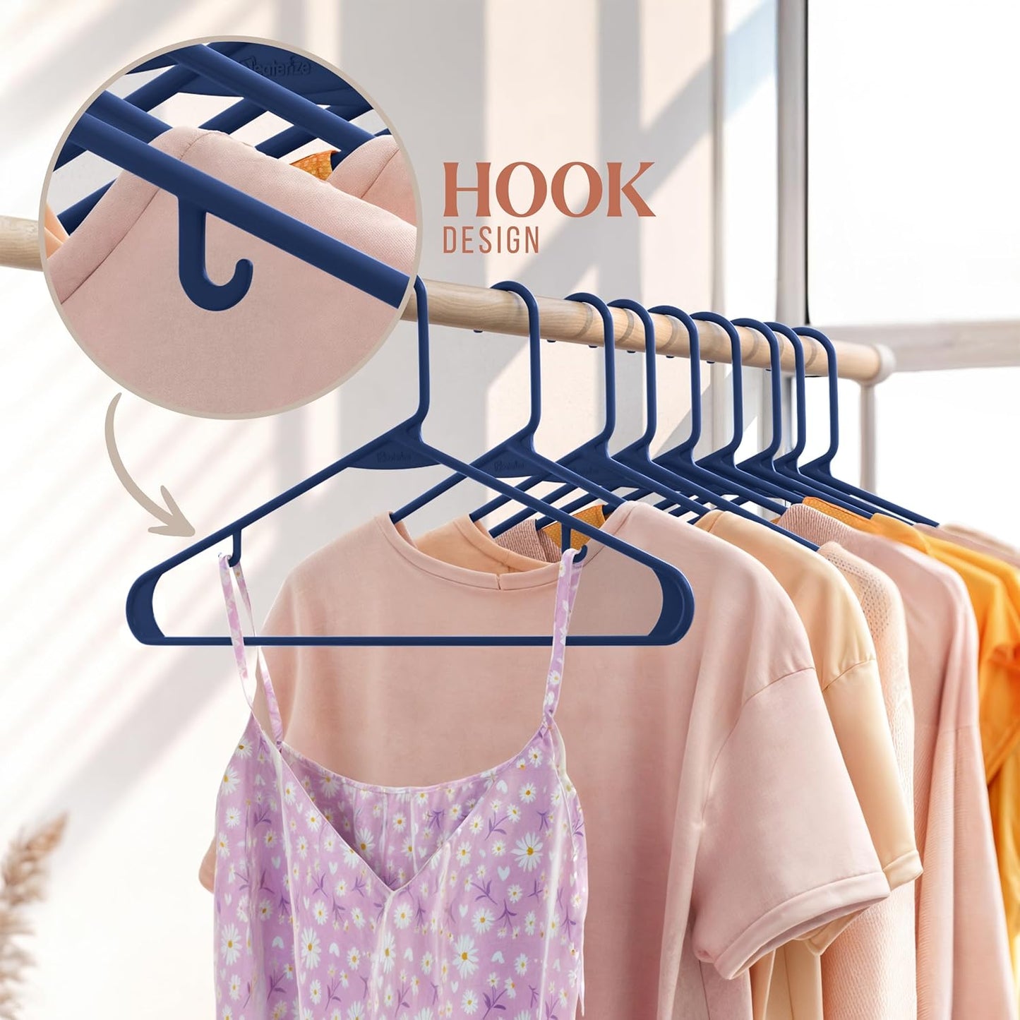 Plastic Hangers 50 Pack - Navy Clothes Hangers for Space-Saving Closet Organization | Perfect for Coats & Apparel
