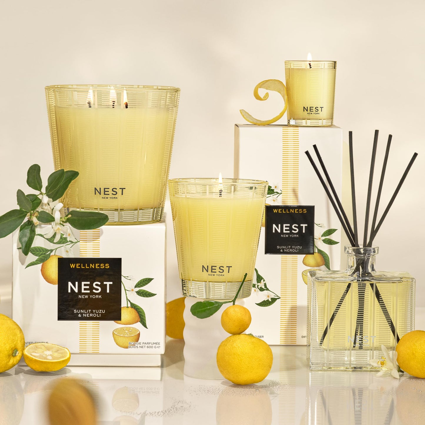 NEST New York Scented Votive Candle, Sunlit Yuzu & Neroli - 2 oz - Up to 28-Hour Burn Time - Reusable Glass Vessel