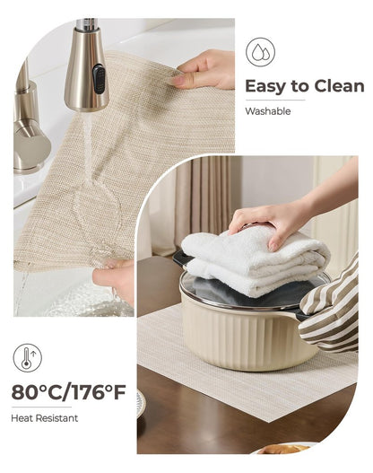 Leetaltree Beige Placemats Set of 24 - Heat Resistant Non-Slip Place mats for Dining Table, Washable Durable PVC Vinyl Woven Table Mats(Beige, 24)