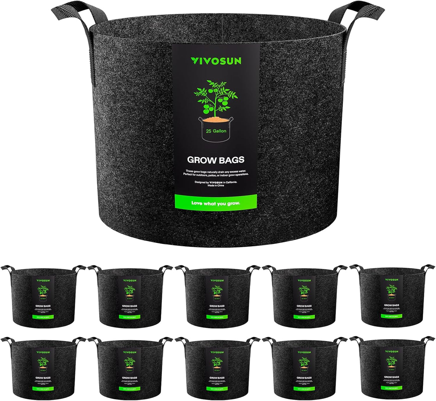 VIVOSUN 25 Gallon Grow Bags - Reinforced Fabric Planter Pots for Gardening | 10-Pack, Black