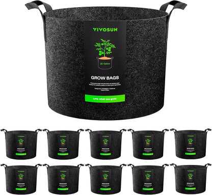 VIVOSUN 25 Gallon Grow Bags - Reinforced Fabric Planter Pots for Gardening | 10-Pack, Black
