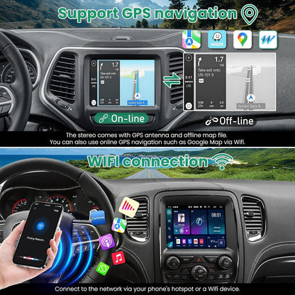 4+64 Android Radio for Jeep Grand Cherokee Radio 2014-2021, for Dodge RAM 1500/2500/3500 2013-2018, for Dodge Challenger Charger Radio 2015-2023, Car Stereo, Wireless Carplay, GPS Navigation