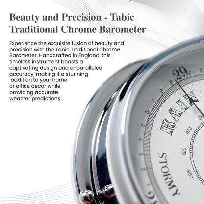 Tabic Traditional Barometer with Heavy Brass Case, Chrome Plated, Handmade in England (1/2kg) - Weather Predictor for Home and Office - Mounted Atmospheric Pressure Gauge in Elegant Chrome Finish