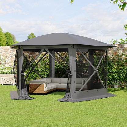GarveeLife 13x13FT 6-Sided Pop Up Gazebo Tent，One-Push Setup Canopy Tent with Removable Canopy Top & Wind Cloths, Outdoor shelter for Camping, Backyard Parties, Outdoor Events - Grey