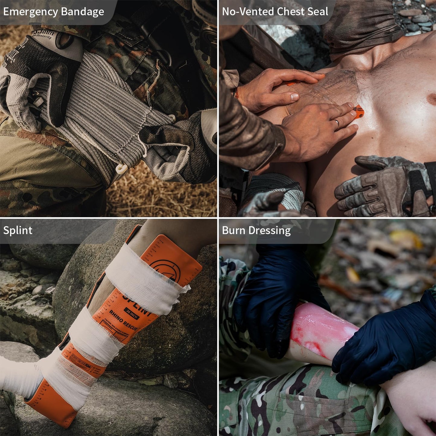 RHINO RESCUE Bundle- Non-Vented Chest Seal, IFAK Emergency Trauma Dressing+IFAK Trauma Kit, Tactical First Aid Kit Molle Pouch for Military， Coyote Brown