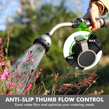 RESTMO Heavy-Duty Watering Wand - 10 Spray Patterns, 15-Inch Metal Hose Nozzle with Thumb Control for Hanging Baskets & Shrubs