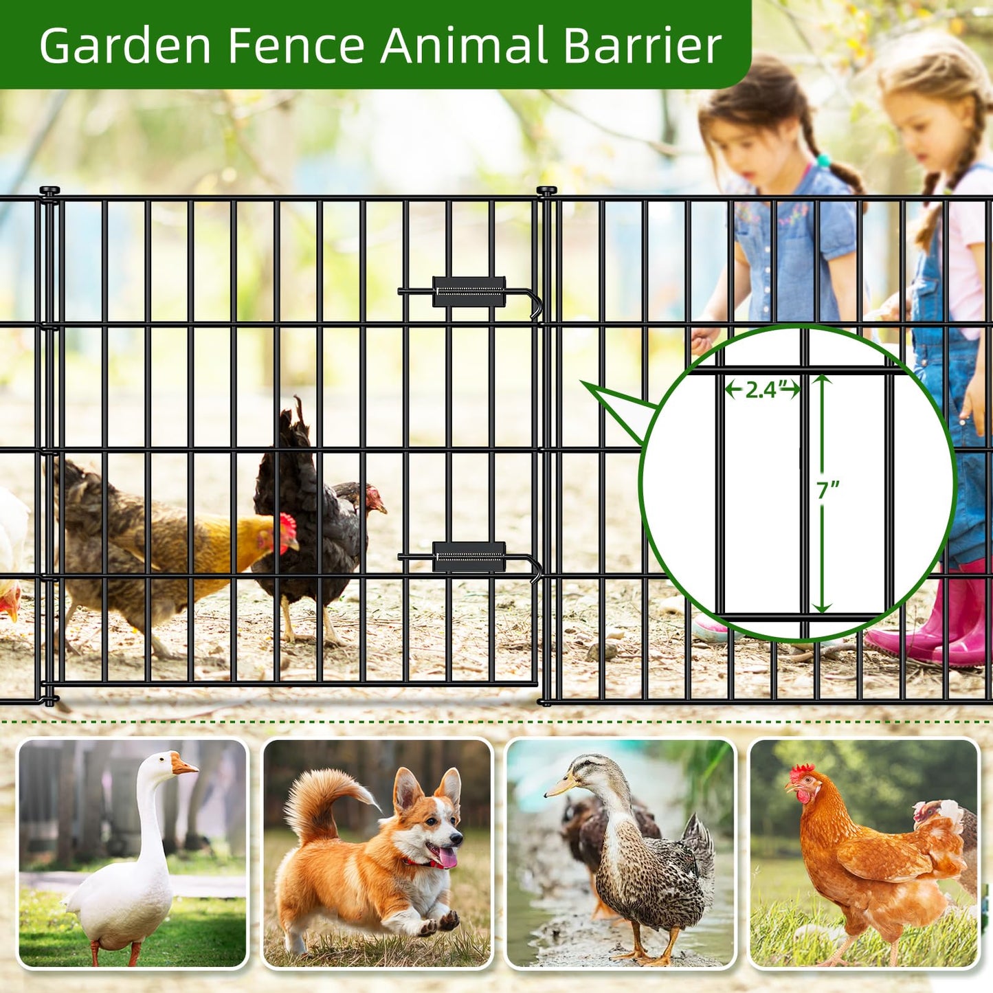 FOREHOGAR Metal Garden Fence 28in (H) x 35ft (L), 1 Gate + 14 Panels Dog Fences Border Fence Animal Barrier, No Dig Garden Fencing for Yard Flower Bed Lawn Patio Outdoor, PIN282815G Black
